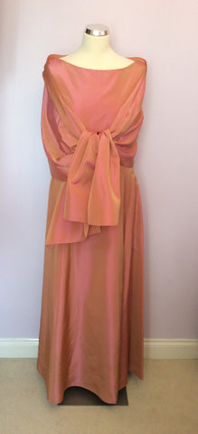 GINA BACCONI SALMON PINK LONG EVENING DRESS & WRAP SIZE 16 - Whispers Dress Agency - Womens Dresses - 1