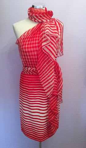 Louis Ferraud Red & White Stripe One Shoulder Dress Size 10 - Whispers Dress Agency - Sold - 1