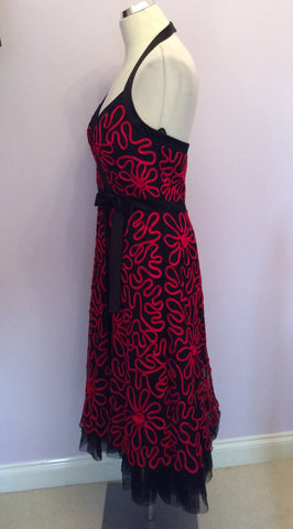 Veni Infantino For Roland Joyce Black & Red Appliqué Halterneck Dress Size 10 - Whispers Dress Agency - Womens Dresses - 2