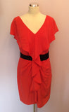 COAST CORAL RED SILK DRESS SIZE 14 - Whispers Dress Agency - Womens Dresses - 1