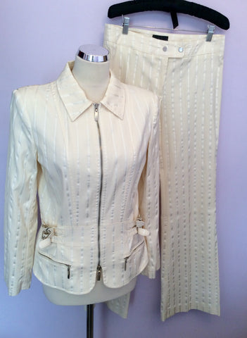 ROCCOBAROCCO CREAM STRIPE JACKET & TROUSERS SUIT SIZE 14 - Whispers Dress Agency - Womens Suits & Tailoring - 1