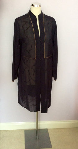 NITYA DARK BLUE WOOL BLEND EMBROIDERED DUSTER COAT SIZE 42 UK 14 - Whispers Dress Agency - Sold - 1