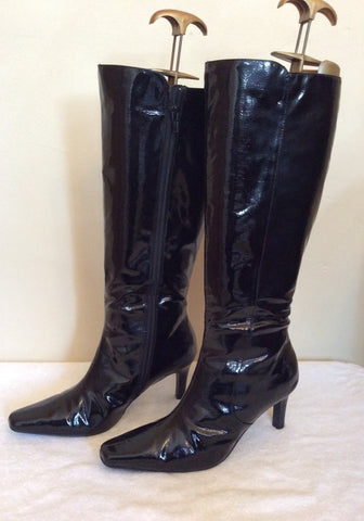 Clarks Soft Touch Black Patent Knee Length Boots Size 6/39 - Whispers Dress Agency - Sold - 2