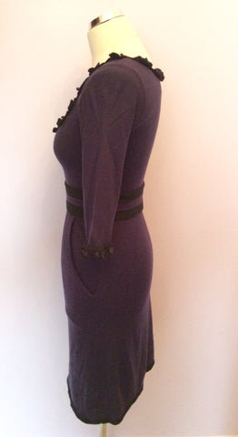 Temperley Purple & Black Trim Merino Wool & Silk Trim Dress Size S - Whispers Dress Agency - Womens Dresses - 4