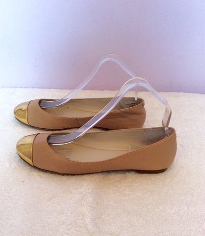 Nine West Beige & Gold Toe Tip Leather Flat Shoes Size 4/37 - Whispers Dress Agency - Womens Flats - 2