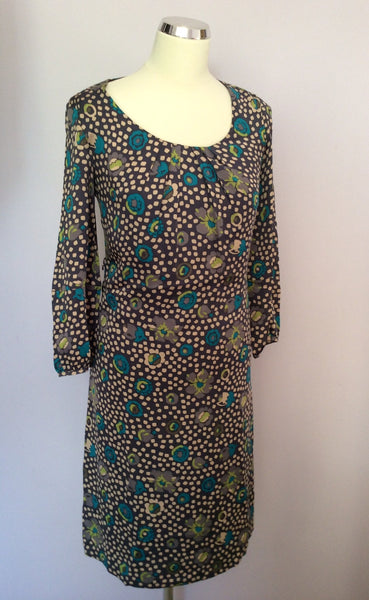 Brand New Boden Dark Grey Spot & Floral Print Florentine Tea Dress Size 6 - Whispers Dress Agency - Womens Dresses - 1