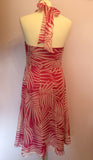 Monsoon Pink & White Print Silk Halterneck Dress Size 12 - Whispers Dress Agency - Womens Dresses - 3