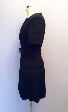 Karen Millen Black Short Sleeve Belted Pleated Skirt Dress Size 10 - Whispers Dress Agency - Sold - 2