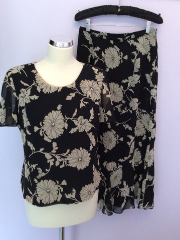 JACQUES VERT BLACK & CREAM PRINT FLORAL TOP & LONG SKIRT SIZE 10/12 - Whispers Dress Agency - Womens Suits & Tailoring - 1