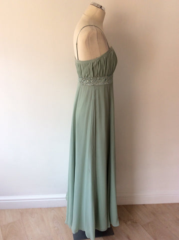 JOHN LEWIS PALE GREEN SILK STRAPPY/STRAPLESS MAXI DRESS SIZE 12 - Whispers Dress Agency - Sold - 3