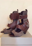 All Saints Brown Suede & Leather Peeptoe Eos Boots Size 5/38 - Whispers Dress Agency - Sold - 2