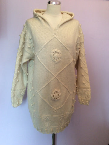 Vintage Jaeger Cream Wool Long Hooded Jumper Size M - Whispers Dress Agency - Sold - 1
