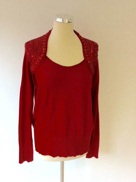 CASAMIA EXCLUSIVE RED JEWEL TRIM LONG SLEEVE JUMPER SIZE L - Whispers Dress Agency - Womens Knitwear - 1