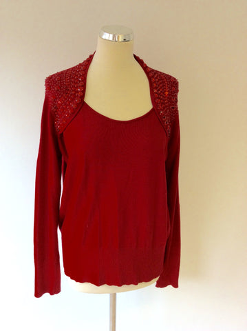 CASAMIA EXCLUSIVE RED JEWEL TRIM LONG SLEEVE JUMPER SIZE L - Whispers Dress Agency - Womens Knitwear - 1