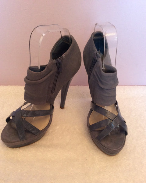 Carvela Grey Open Toe Leather Straps & Suede Upper Heels Size 4/37 - Whispers Dress Agency - Sold - 1
