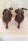 Whistles Bronze T Bar Ribbon Tie Leather Heels Size 6/39 - Whispers Dress Agency - Sold - 3