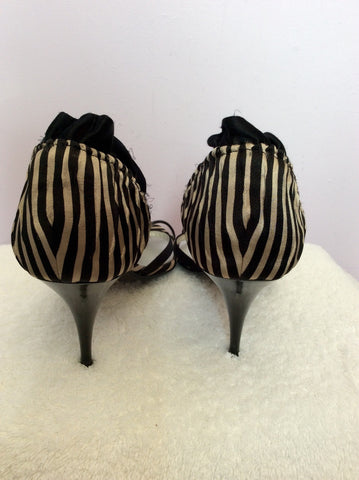 Dune Beige & Black Satin Stripe Diamanté Trim Heels Size 5/38 - Whispers Dress Agency - Womens Heels - 4