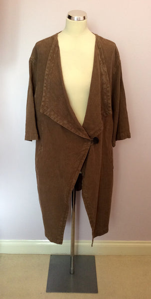 Oska Brown Linen Duster Coat Size III UK XL - Whispers Dress Agency - Sold - 1