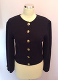 Vintage Jaeger Dark Blue Wool Knit Jacket / Cardigan & Skirt Size S - Whispers Dress Agency - Sold - 3