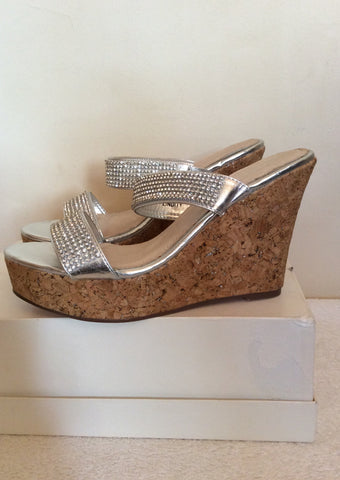 Brand New Moda In Pelle Silver Diamanté Wedge Platform Mules Size 6/39 - Whispers Dress Agency - Sold - 3