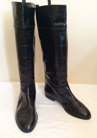 Bally Black Croc Design Highly Polised Leather Boots Size 4/37 - Whispers Dress Agency - Sold - 1