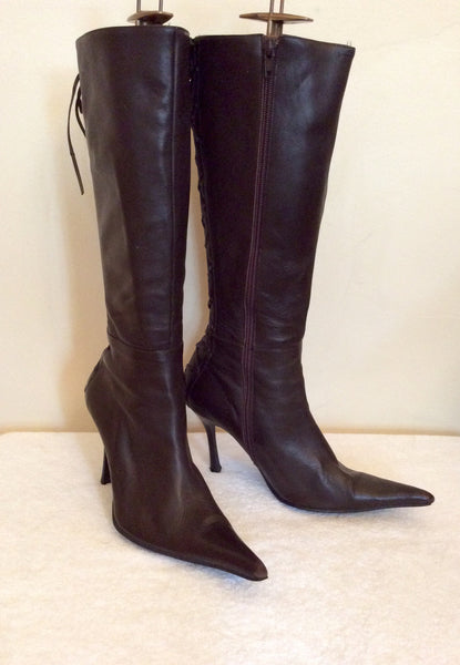 Piedra Dark Brown Leather Lace Up Back Boots Size 5/38 - Whispers Dress Agency - Womens Boots - 1