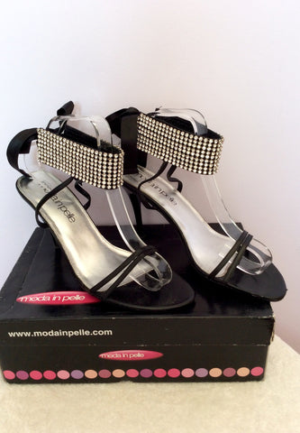 MODA IN PELLE BLACK LEATHER DIAMANTÉ CUFF SANDALS SIZE 7/40 & MATCHING EVENING PURSE - Whispers Dress Agency - Womens Sandals - 2