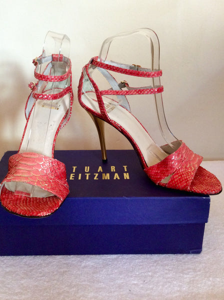 Brand New Stuart Weitzman Coral Pink & Gold Heel Sandals Size 5/38 - Whispers Dress Agency - Womens Sandals - 1