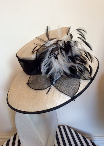 Natural Straw & Black Wide Brim Feather Trim Formal Hat - Whispers Dress Agency - Womens Formal Hats & Fascinators - 2