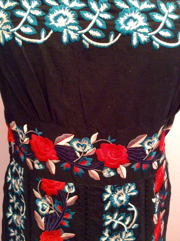 Monsoon Black With Red, White & Green Embroidered Strapless Dress Size 12 - Whispers Dress Agency - Sold - 3