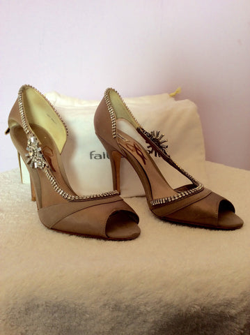 Faith Solo Taupe Satin And Diamanté Peeptoe Heels Size 7/40 - Whispers Dress Agency - Womens Heels - 2