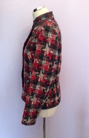 Laura Lebek Dark Grey, Red & White Weave Wool Blend Jacket Size 12 - Whispers Dress Agency - Womens Coats & Jackets - 2