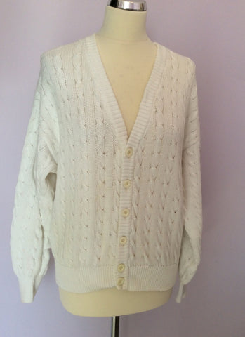 Vintage United Colours Of Benetton White Cotton Cardigan Size M - Whispers Dress Agency - Sold - 1