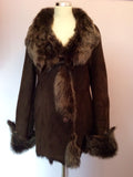Emma Somerset Dark Brown Sheepskin Fur Lined Jacket Size 36 UK 12 - Whispers Dress Agency - Womens Coats & Jackets - 2