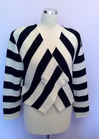 Vintage Rodier Navy Blue & Ivory Stripe Wool Blend Cardigan/Jacket Size 12 - Whispers Dress Agency - Womens Vintage - 1