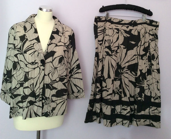 Adini Beige & Black Floral Print Cotton Skirt & Jacket Suit Size L2 UK 20 - Whispers Dress Agency - Womens Suits & Tailoring - 1