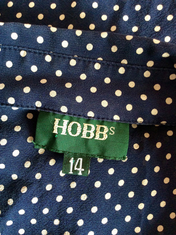 Hobbs Navy Blue & Beige Spot Silk Cap Sleeve Blouse Size 14 - Whispers Dress Agency - Sold - 2