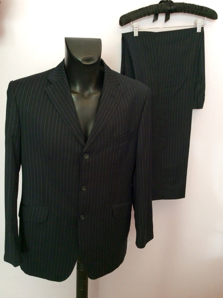 Marks & Spencer Sartorial Navy Blue Pinstripe Suit Size 40S/ 34W - Whispers Dress Agency - Mens Suits & Tailoring - 1