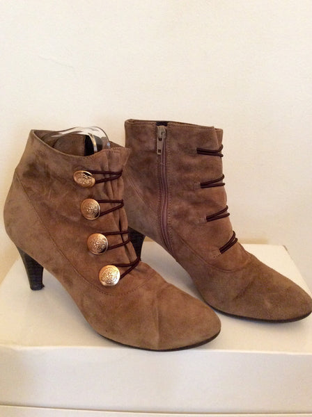 Clarks Light Brown Suede Button Trim Ankle Boots Size 5.5/38.5 - Whispers Dress Agency - Sold - 1