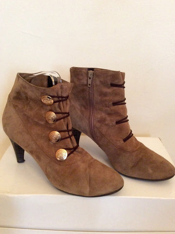 Clarks Light Brown Suede Button Trim Ankle Boots Size 5.5/38.5 - Whispers Dress Agency - Sold - 1
