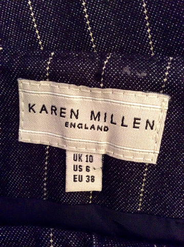 Karen Millen Dark Grey Pinstripe Denim Pleated Skirt Size 10 - Whispers Dress Agency - Sold - 3