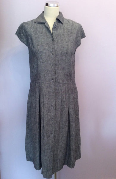 Nicole Farhi Grey Linen Cap Sleeve Dress Size 14 - Whispers Dress Agency - Sold - 1