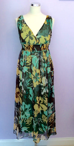 Manvi Green & Yellow Print V Neck Dress Size M - Whispers Dress Agency - Womens Dresses - 1