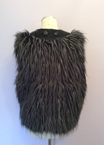 Cynthia Rowley Black & Grey Faux Fur Beaded Trim Gilet Size M/L - Whispers Dress Agency - Womens Gilets & Body Warmers - 2