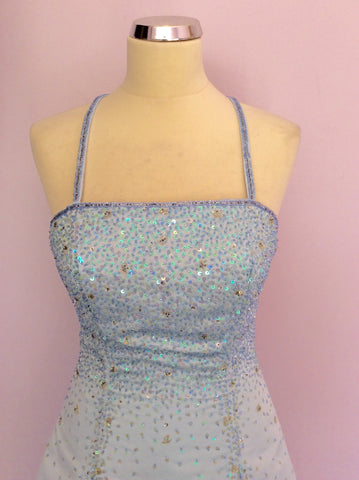 Dynasty Pale Blue Beaded & Sequined Ball Gown / Prom Dress Size S - Whispers Dress Agency - Womens Dresses - 3