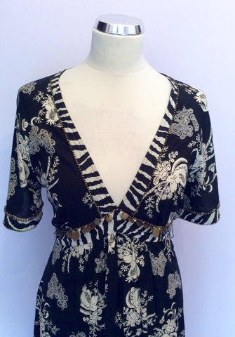 WHISTLES BLACK & WHITE FLORAL PRINT COTTON DRESS SIZE 10 - Whispers Dress Agency - Womens Dresses - 2