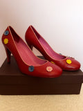 Kurt Geiger Dark Red Leather Flower Trim Heels Size 7.5/41 - Whispers Dress Agency - Sold - 2
