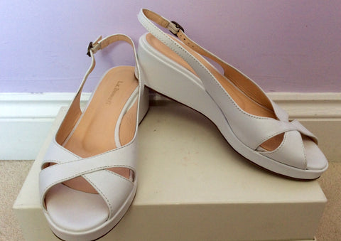 LK Bennett White Leather Wedge Heel Peeptoe Sandals Size 5/38 - Whispers Dress Agency - Womens Sandals - 1