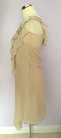 Karen Millen Beige / Nude Silk Strappy Frill Trim Silk Dress Size 10 - Whispers Dress Agency - Womens Special Occasion - 3