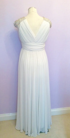 PRETTY DRESS LONG WHITE PEARL & DIAMANTÉ GRECIAN STYLE EVENING DRESS SIZE 10 - Whispers Dress Agency - Womens Eveningwear - 3